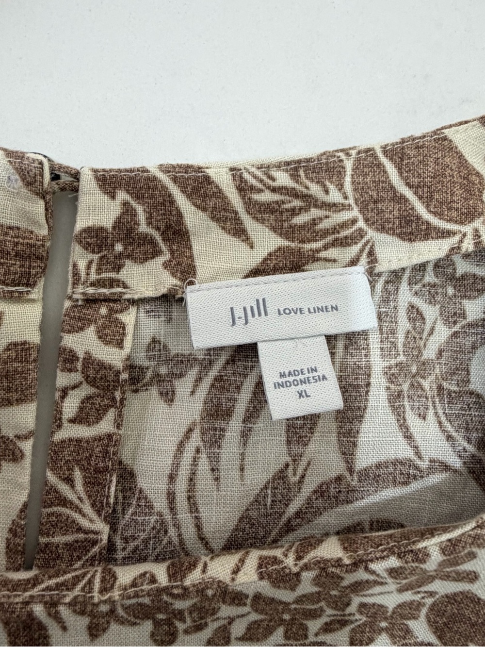 J. Jill Cream Linen Dress Brown Floral Print Pockets Size XL - Picture 2 of 7